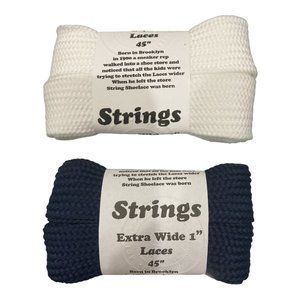 Strings Shoe Laces 1 inch Extra Wide 45 inch long. 1 pair White 1 Pair Black.